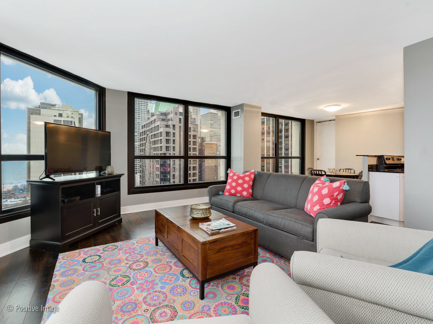 1030 North State Street, Unit 13E Chicago, IL 60610 - Photo 9 of 26 a living room with furniture and a flat screen tv
