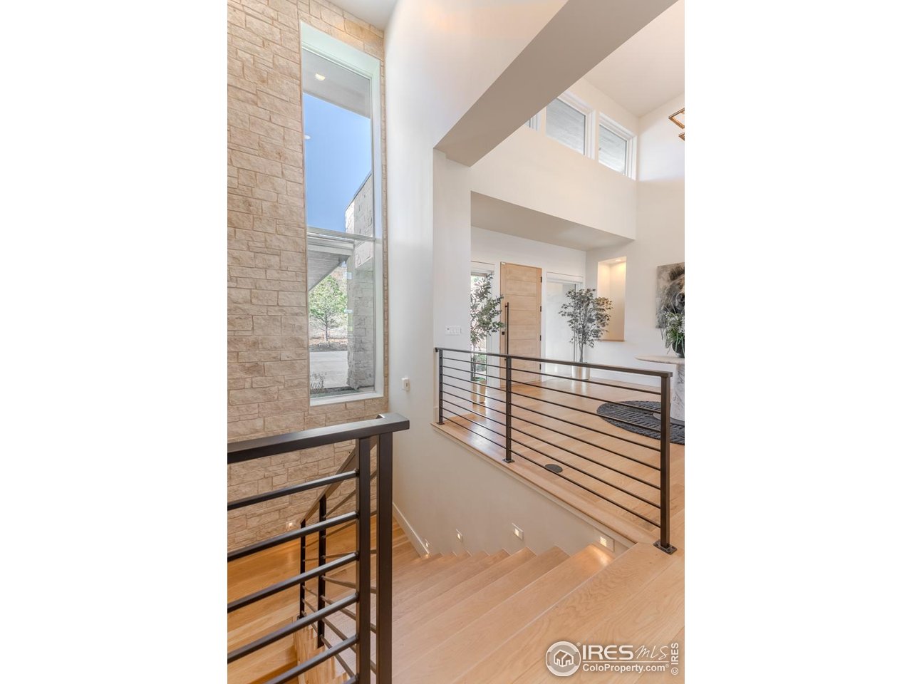 7572 Raphael Lane Littleton, CO 80125 - Photo 28 of 50 Descending past a flagstone accent wall and steel horizontal railing, the walk-out lower level reveals a world of leisure.