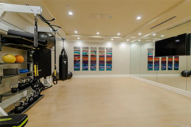 a view of a room with gym equipment