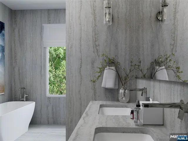 a bathroom with a tub