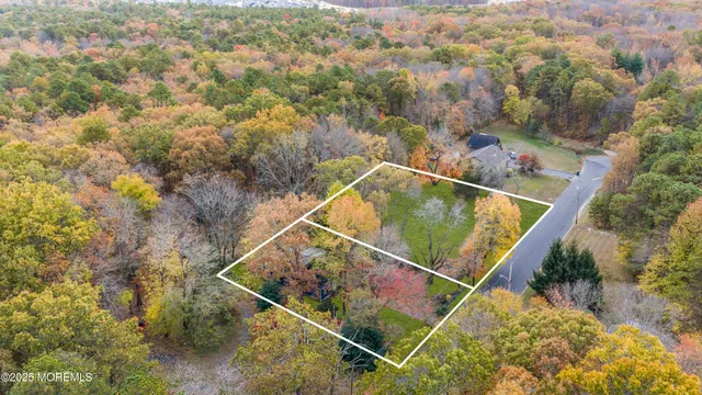 an aerial view of a houses with swimming pool