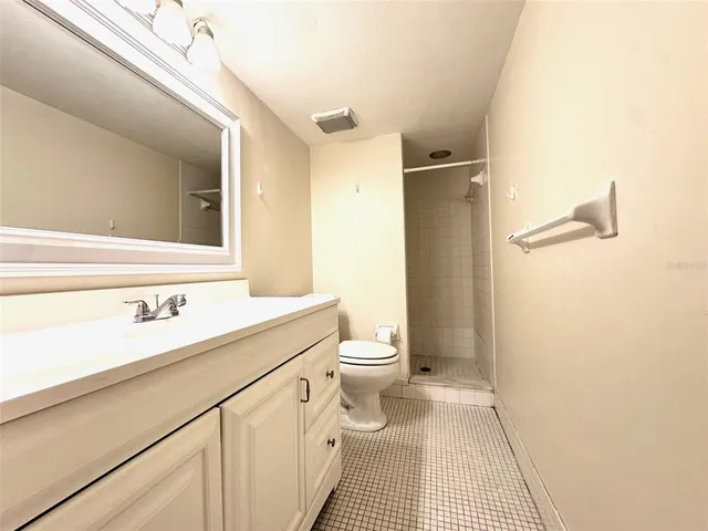 a bathroom with a sink a toilet and a shower