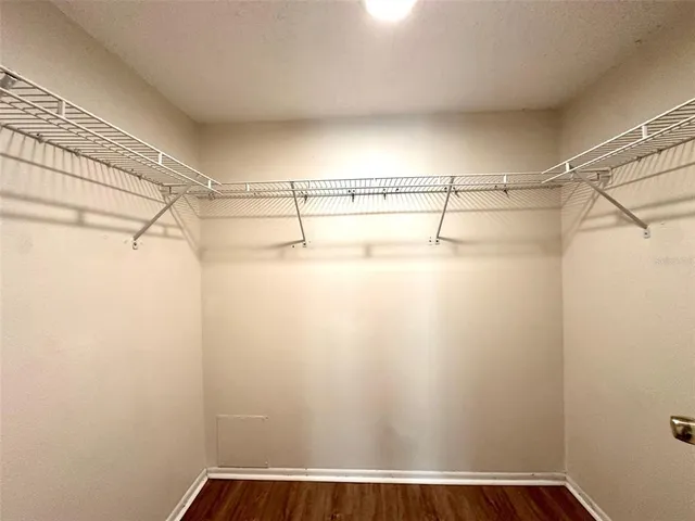 a view of a room with racks on the wall