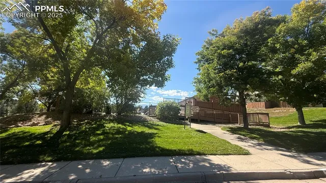 a view of a field with an ocean