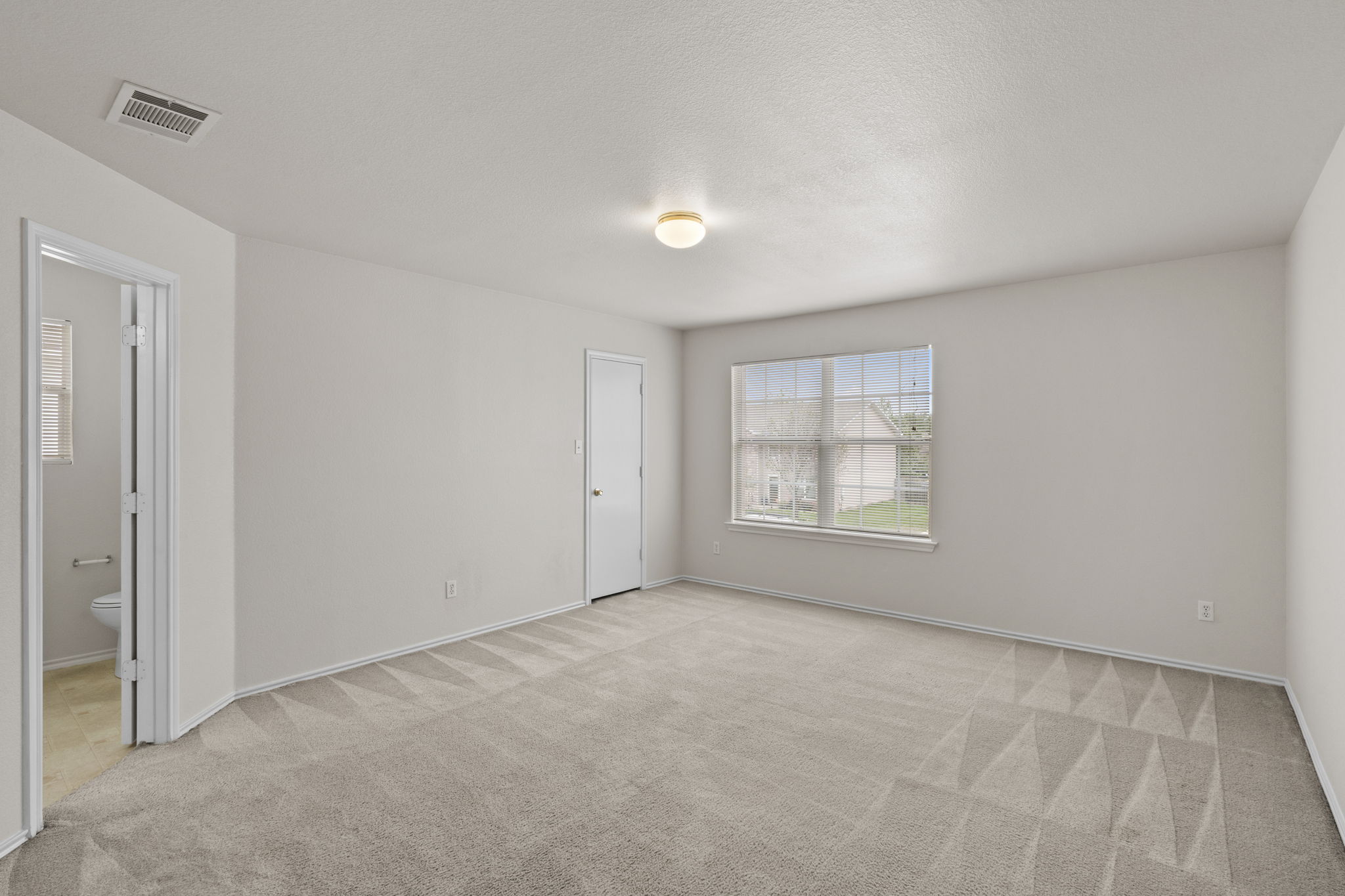 208 Dandelion Loop Kyle, TX 78640 - Photo 22 of 39 Primary bedroom on the second level is a spacious room featuring light-colored walls, a ceiling light fixture, and a window providing natural light