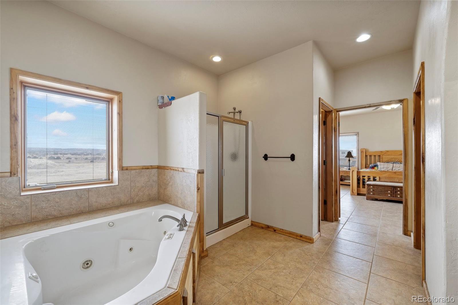 988 P Street Penrose, CO 81240 - Photo 14 of 48 a bathroom with a tub a mirror and a shower
