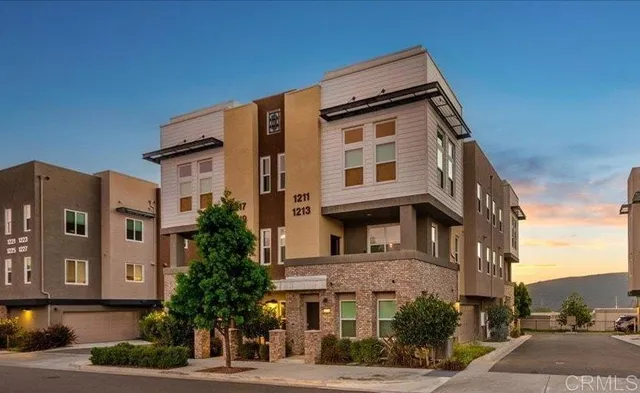 a front view of a multi story building