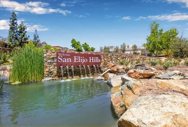 a view of a swimming pool with a garden