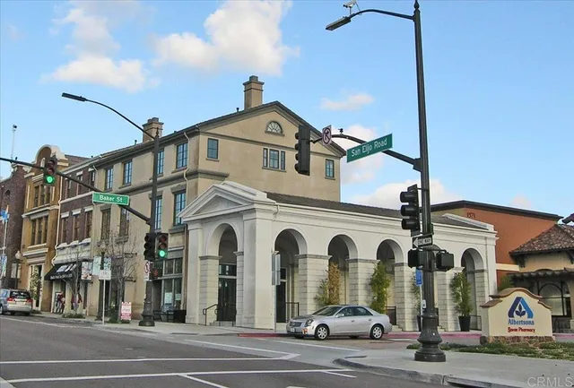 a front view of a multi story building
