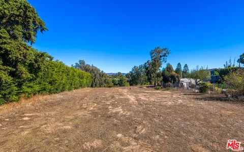 a view of a dry yard with trees
