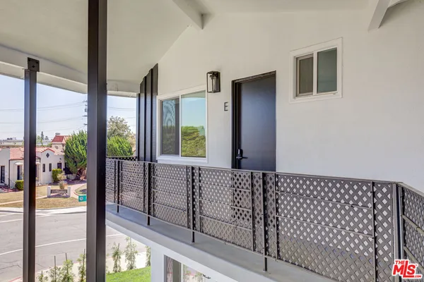 a view of a balcony from window