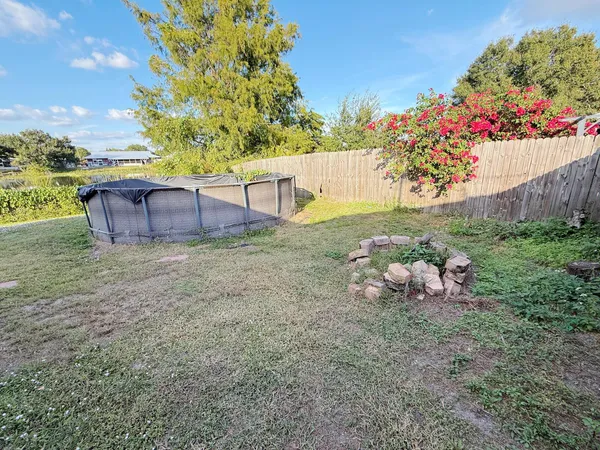 a view of a backyard with a garden and plants