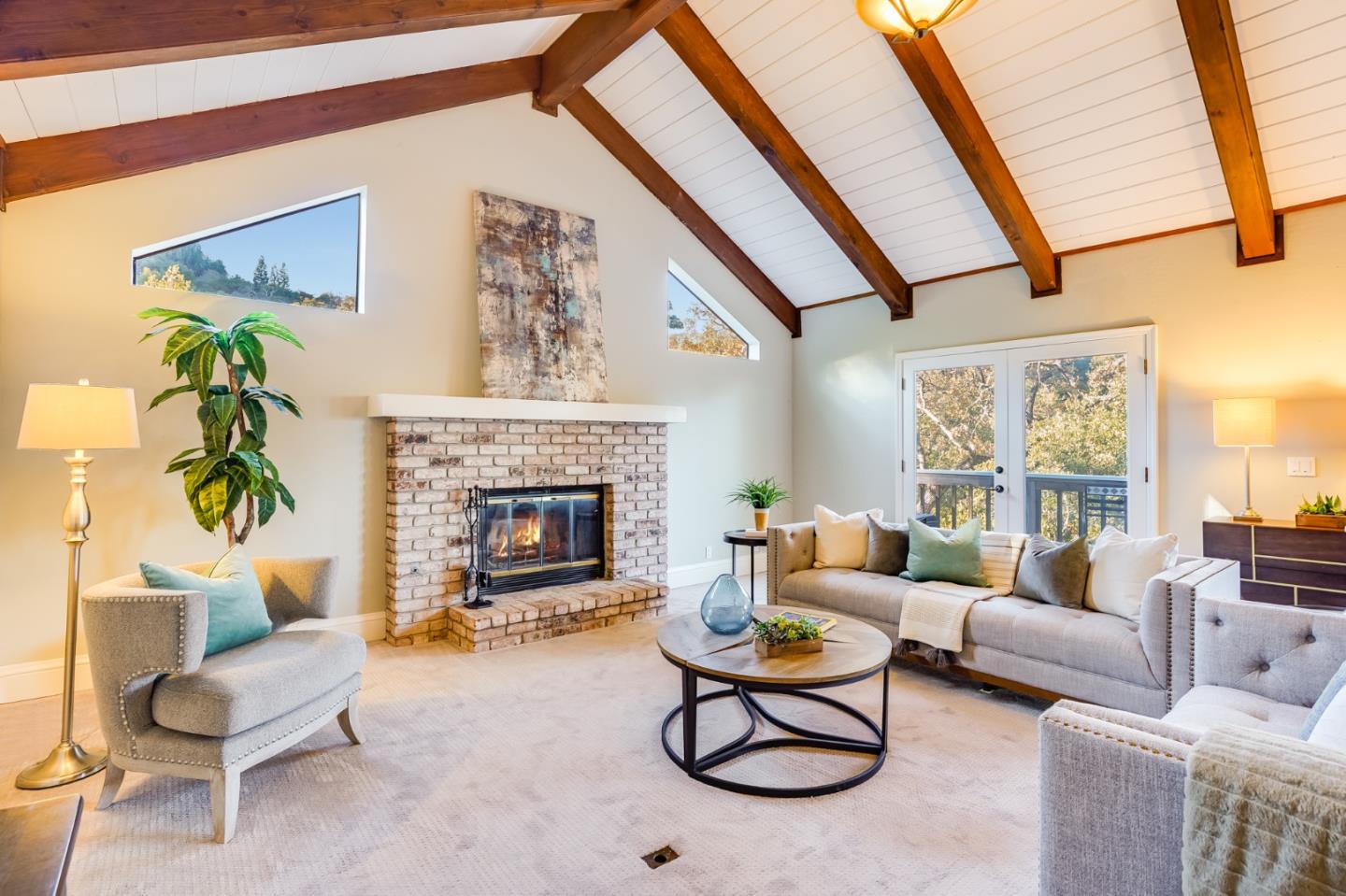 18565 Overlook Road Monte Sereno, CA 95030 - Photo 10 of 72 a living room with furniture a fireplace and a large window