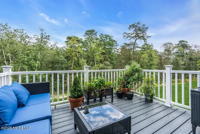 a view of a deck with a chair