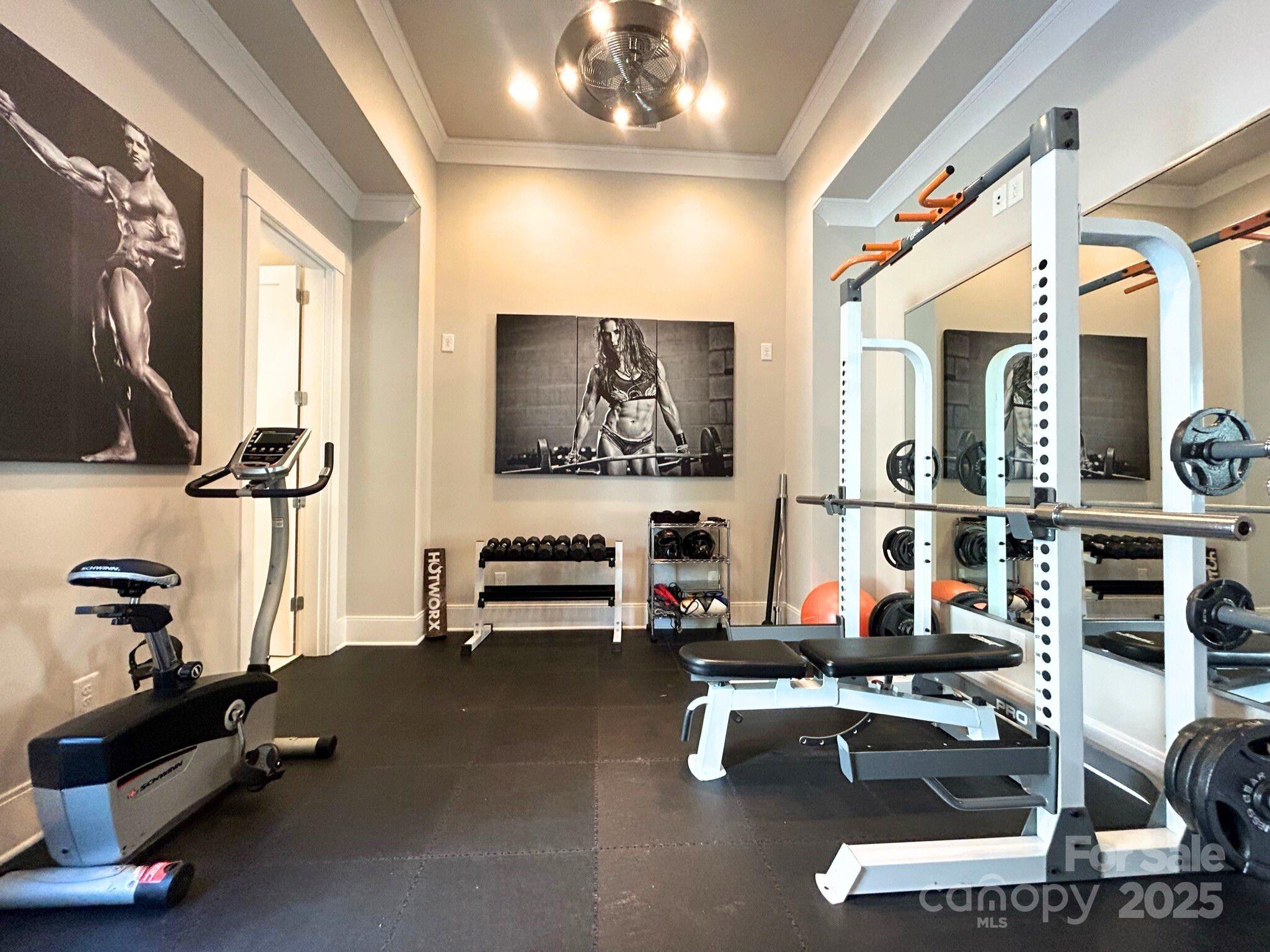 4067 Rivendell Road Denver, NC 28037 - Photo 25 of 37 a room with gym equipment and a flat screen tv