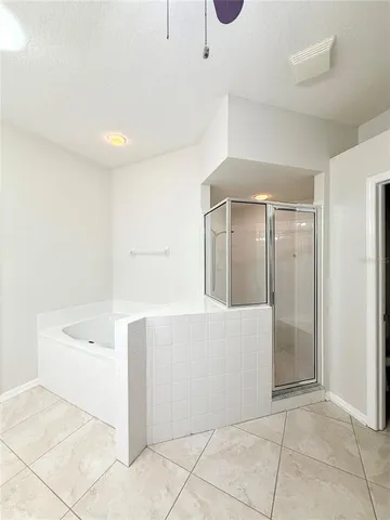a bathroom with a bathtub and shower