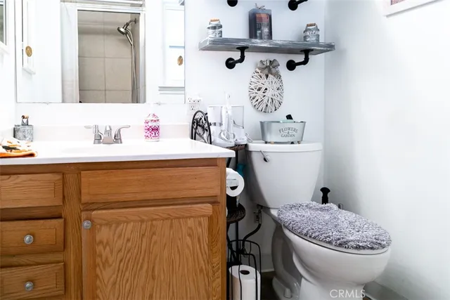 a bathroom with a sink toilet and mirror