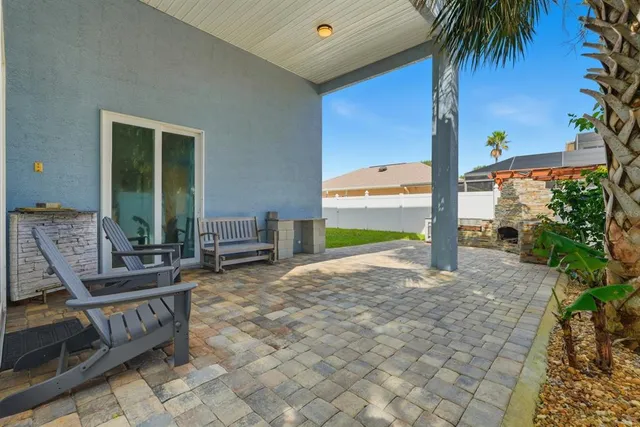 a view of a swimming pool and outside space