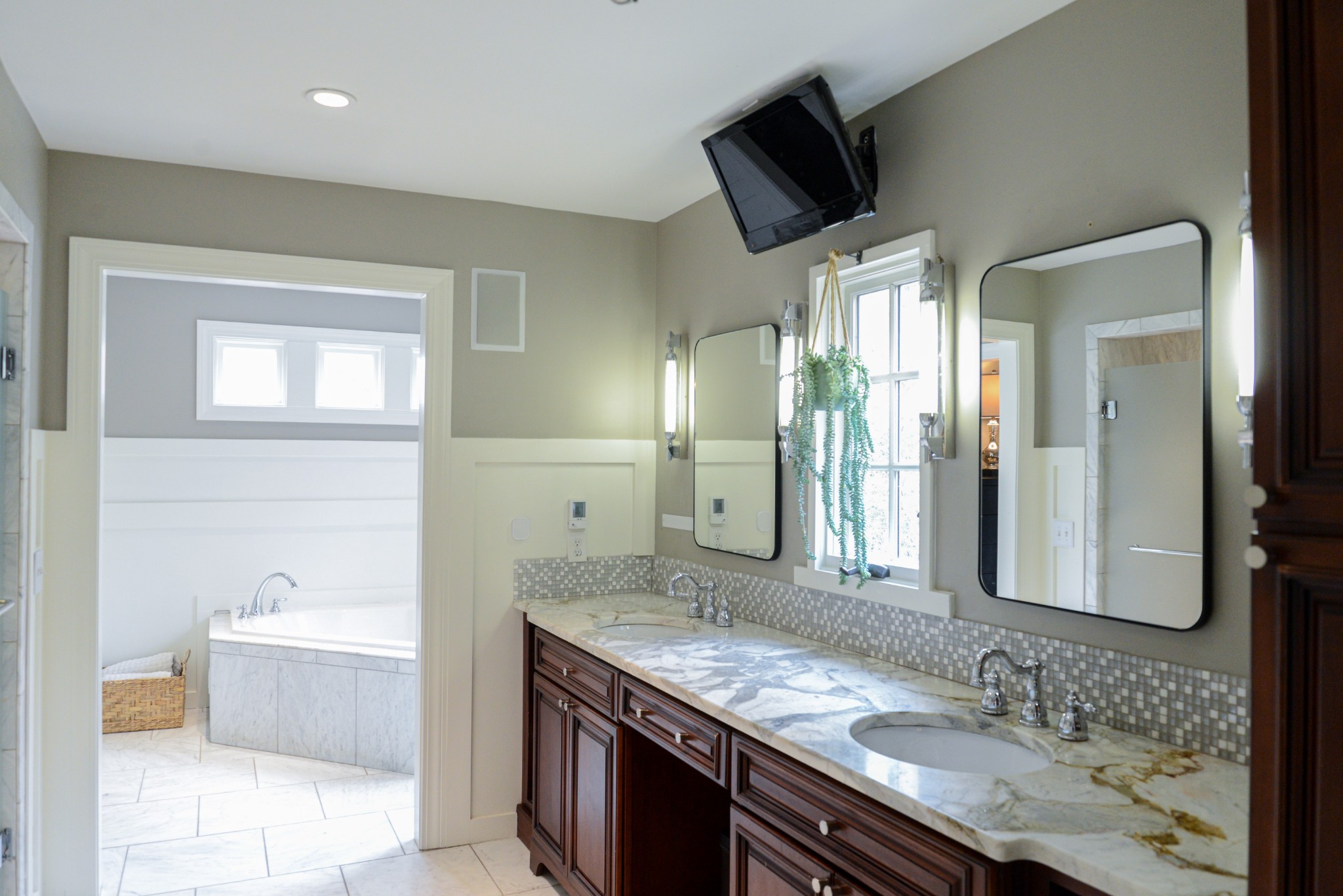 2905 Snowden Road Nashville, TN 37204 - Photo 30 of 40 a bathroom with a granite countertop double vanity sink and a mirror