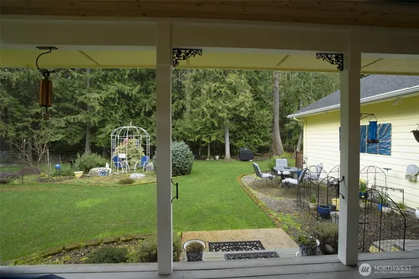 a view of pool with a yard