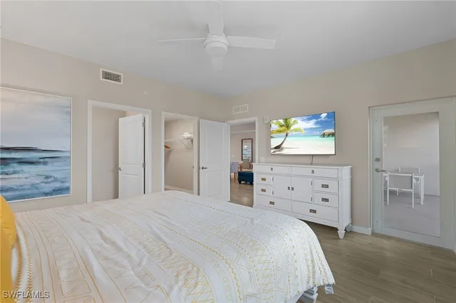 a view of a room with racks on the wall