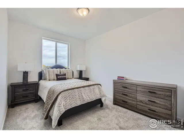 a bedroom with a bed and a cabinets
