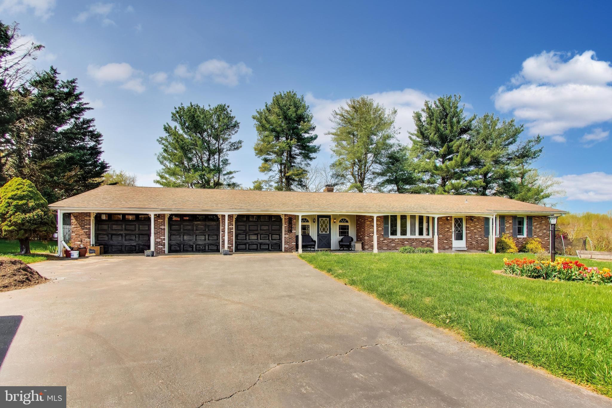 a front view of a house with a yard and trees