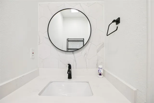 a bathroom with a bathtub