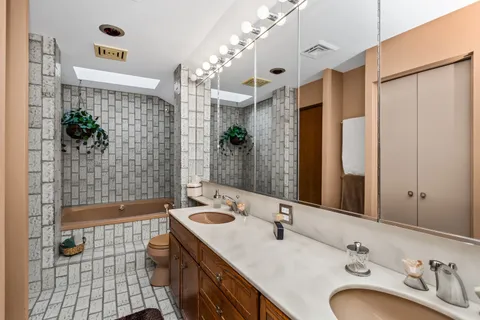 a bathroom with a sink double vanity and shower