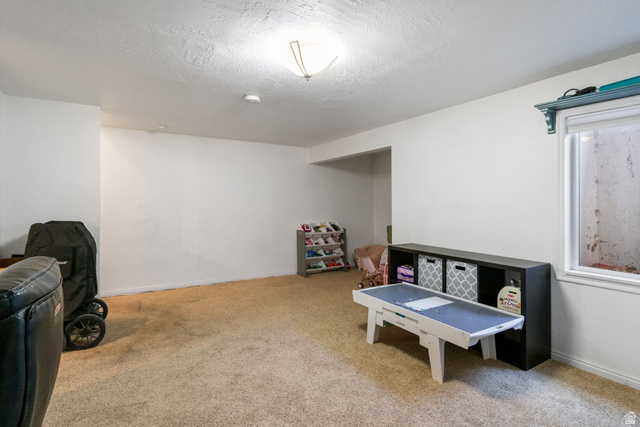 41 Benchmark Village Tooele, UT 84074 - Photo 18 of 26 Recreation room with light carpet and a textured ceiling