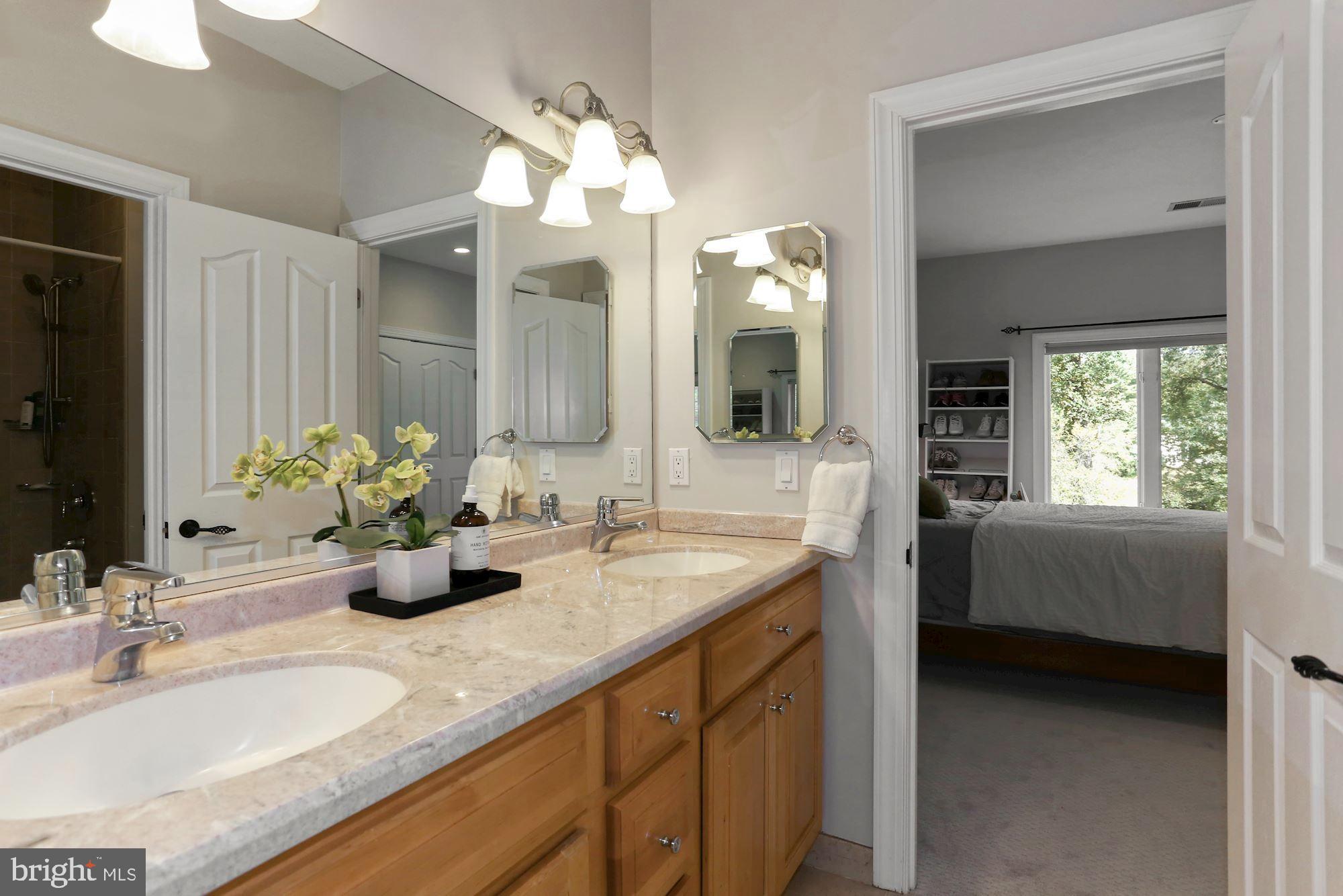 337 Springvale Road Great Falls, VA 22066 - Photo 80 of 120 a bathroom with a granite countertop sink and a mirror