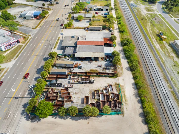 an aerial view of a house with a outdoor space