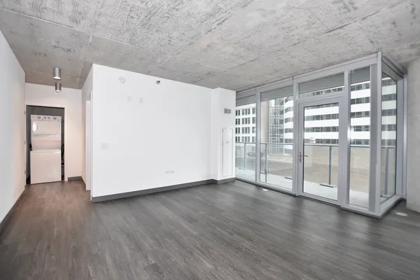 a living room with large window