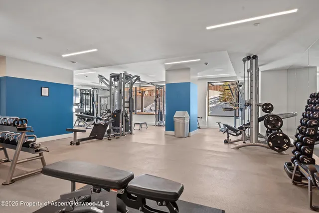 a view of a room with gym equipment