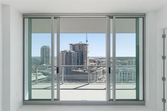 a view of a glass door with a glass door