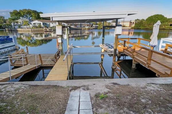 an aerial view of a house having patio