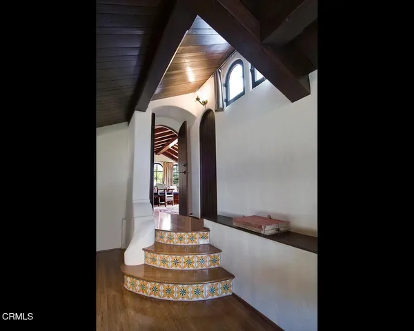 a view of lobby with mirror