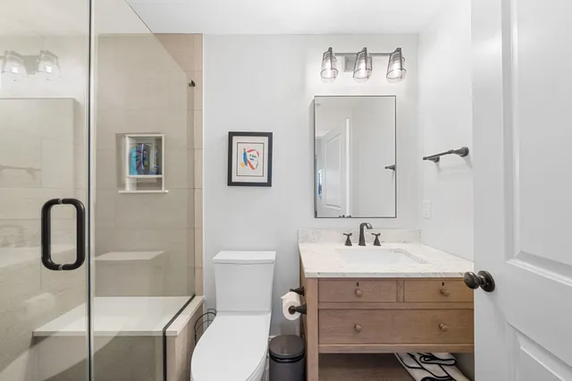a bathroom with a sink toilet and vanity