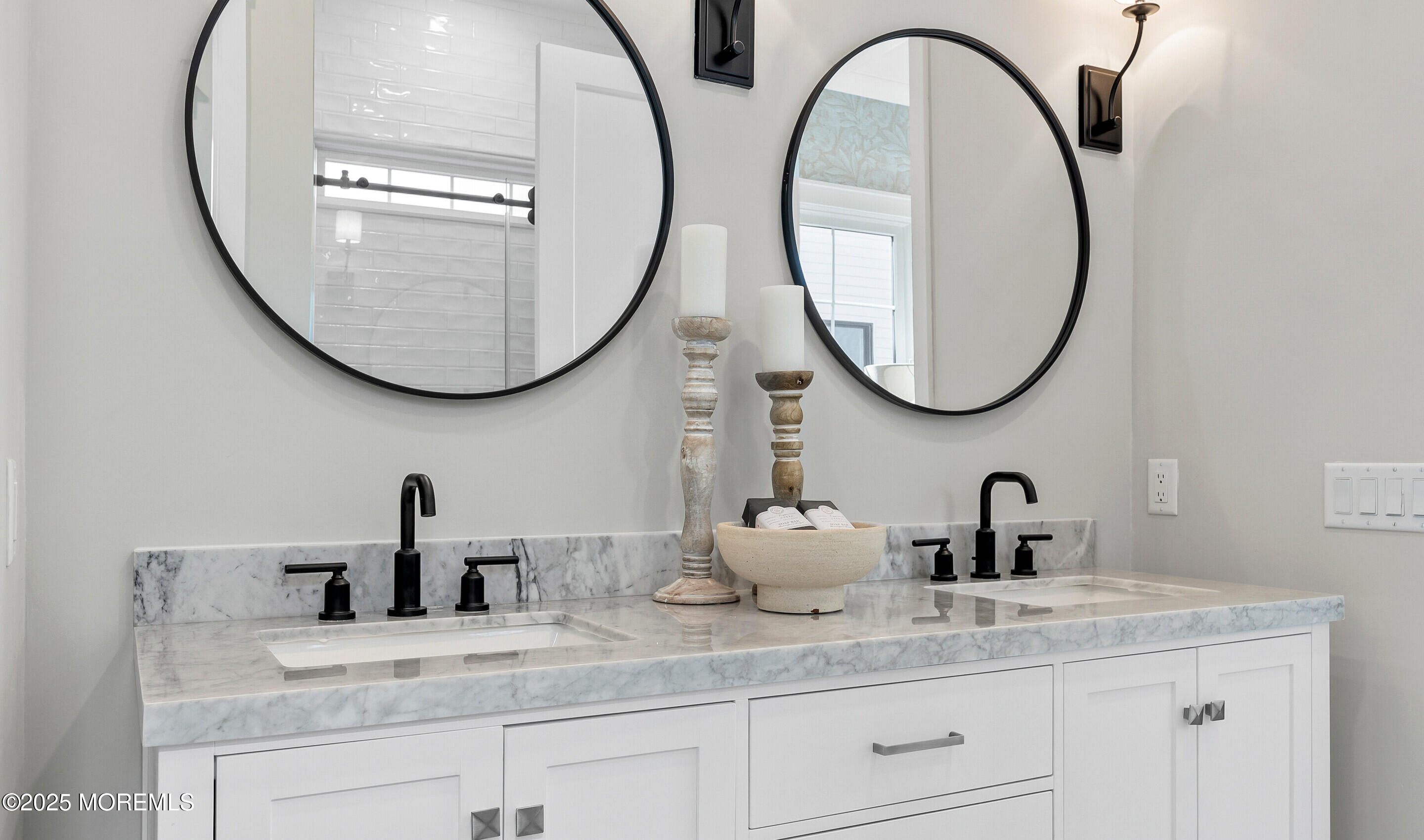 176 Highway 33, Unit DORCHESTER LOFT Manalapan, NJ 07726 - Photo 25 of 38 a bathroom with a granite countertop double vanity sink and a mirror