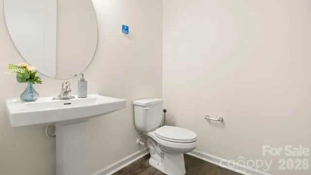 a bathroom with a sink a toilet and mirror