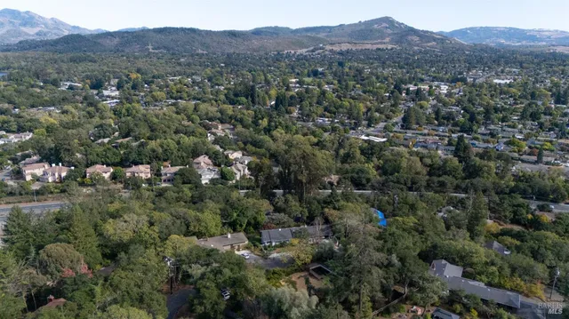 a view of a city with mountain