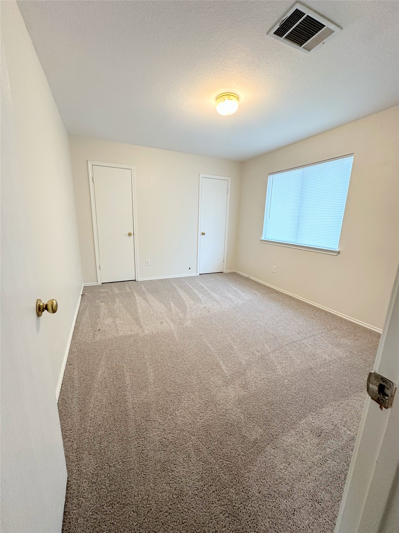 12929 Waynespur Lane Elgin, TX 78621 - Photo 16 of 20 This room features neutral-toned carpet flooring, a window with horizontal blinds, and a ceiling-mounted light fixture