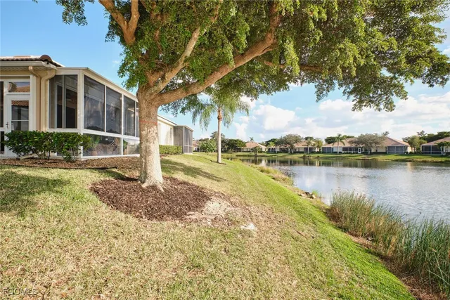 a view of a house with a yard and a large tree