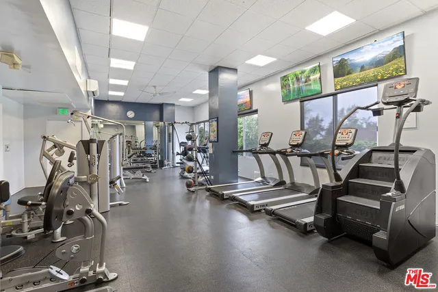 a view of a room with gym equipment