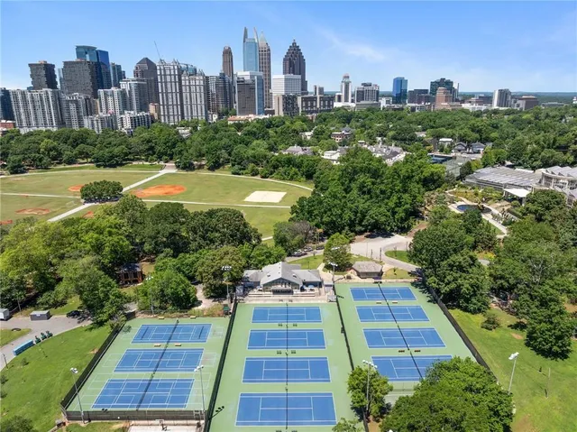 a view of a city with tall buildings