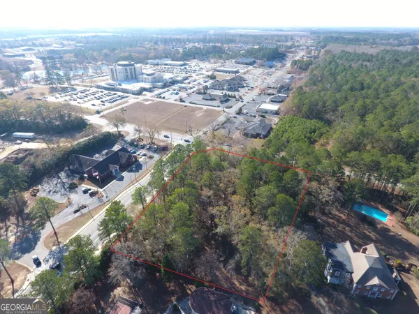 an aerial view of residential house and green space