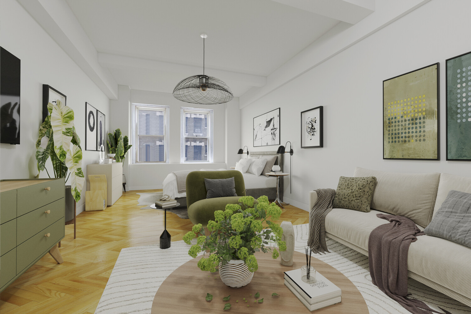 a living room with furniture