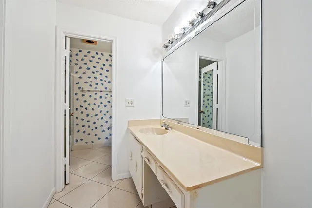 a bathroom with a sink a vanity and a shower