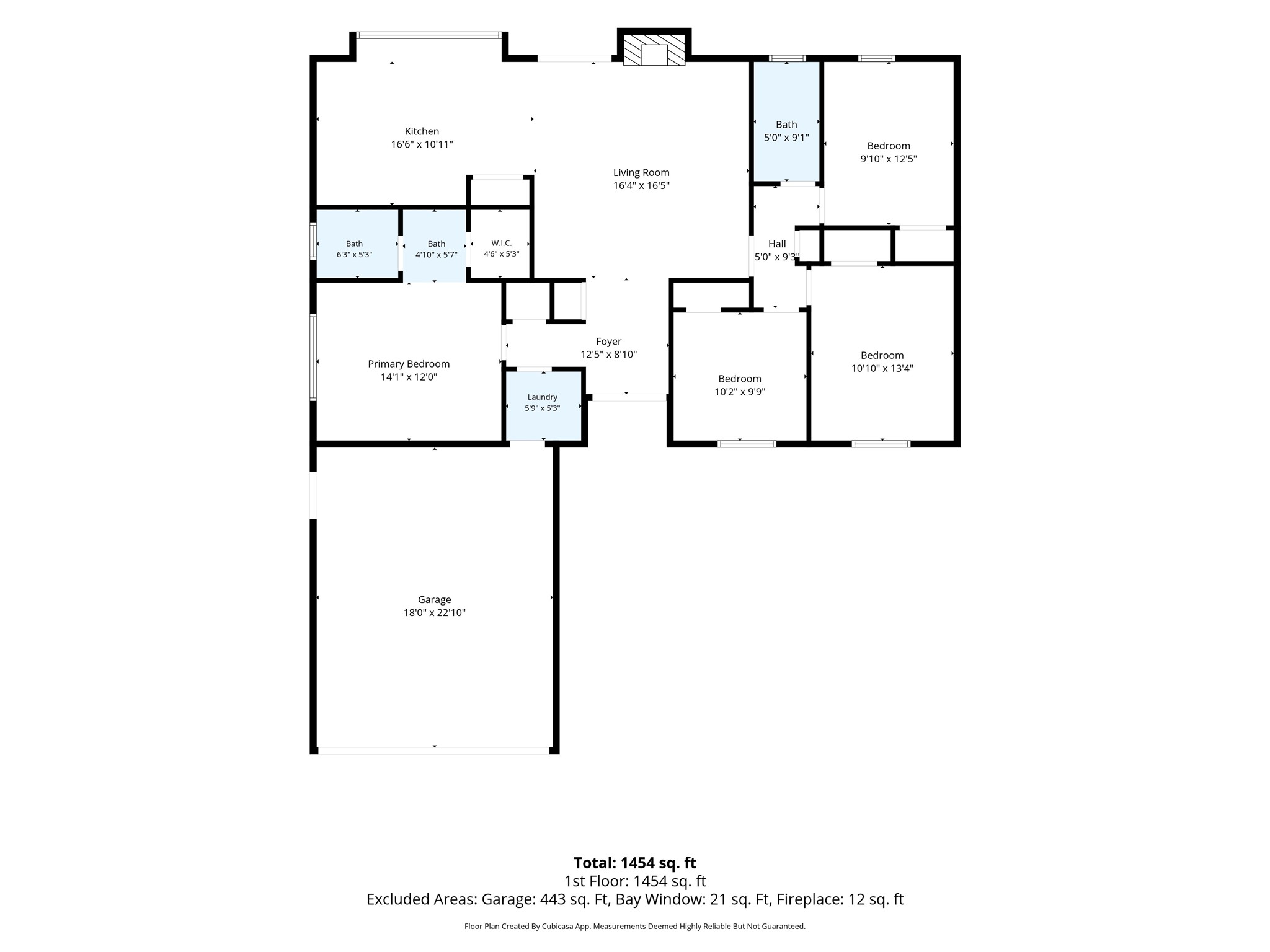9518 Landry Boulevard Spring, TX 77379 - Photo 38 of 38 Spacious single-story layout with three bedrooms, two baths, and an open-concept kitchen and living room. Includes a primary bedroom with ensuite, convenient laundry area, and attached garage. Total area is 1,454 sq. ft.