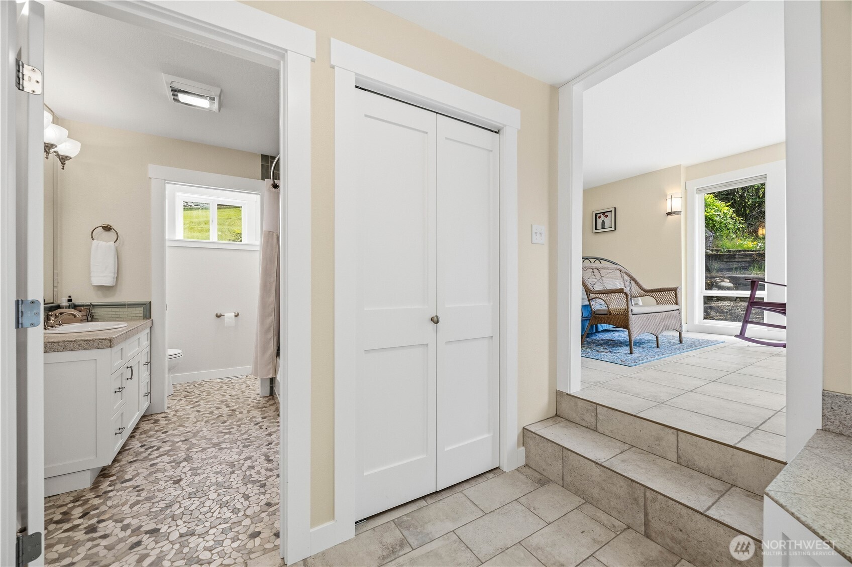 141 Sunset Place Manson, WA 98831 - Photo 29 of 38 a view of a hallway view with wooden floor and living room